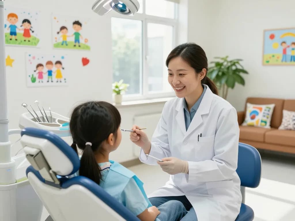 Dental clinic near me featuring a friendly dentist and young patient in a welcoming environment.