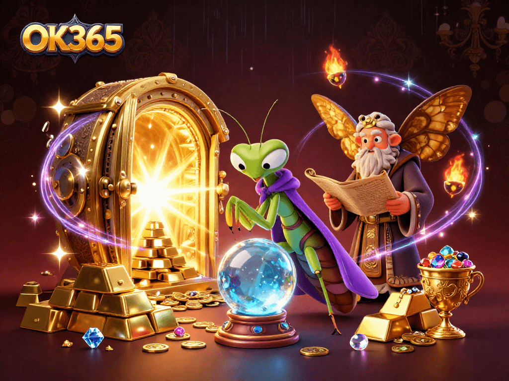 Spin the reels with OK365 and uncover treasures in an enchanting casino scene full of riches.