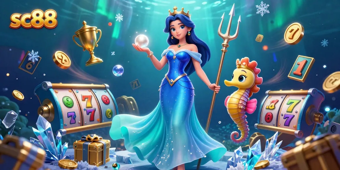 Experience thrilling slots and jackpots with sc88’s breathtaking underwater scene filled with vibrant characters and casino elements.
