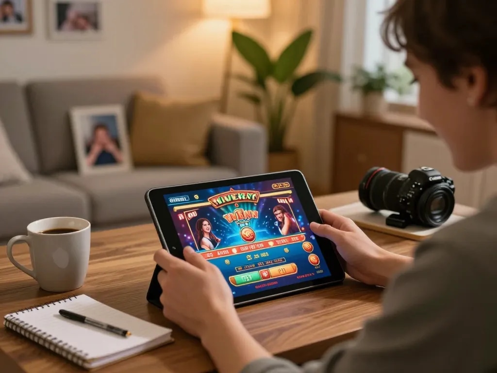 Engaging gameplay on llwin's casino app from a cozy home environment, featuring strategies and interaction