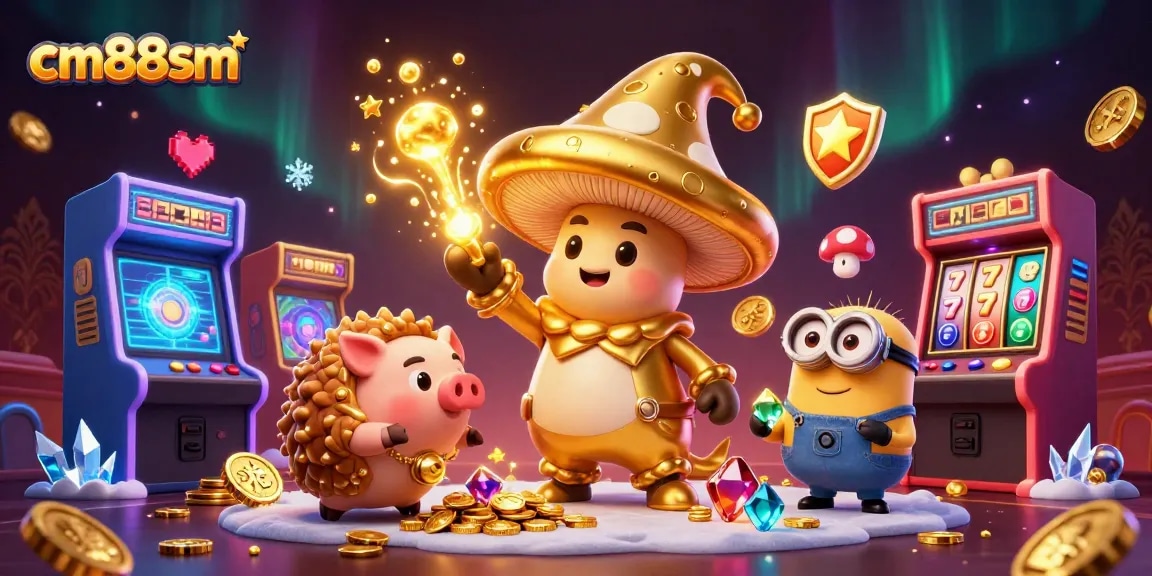 Engage with cm88sm's vibrant online gaming experience through a magical casino adventure illustration.