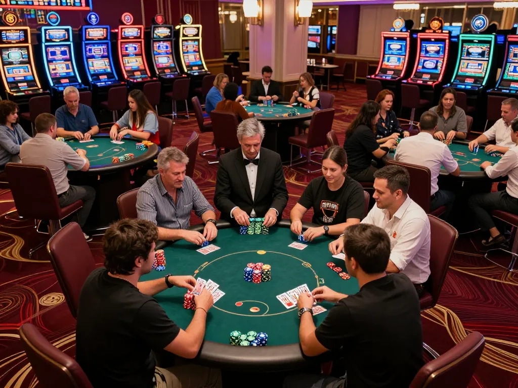 Players engaging in strategic poker gameplay at O8 casino, showcasing vibrant atmosphere and dynamic action.