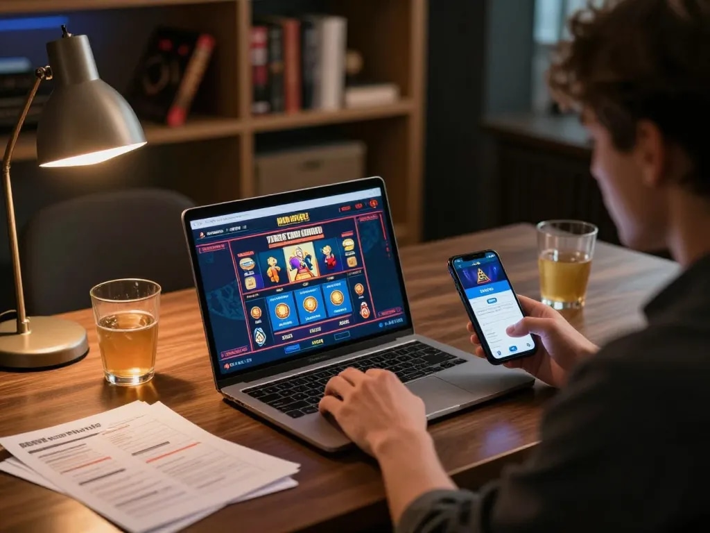 Engaging online gaming session featuring Pragmati Play slot games on a laptop highlighting strategic betting.