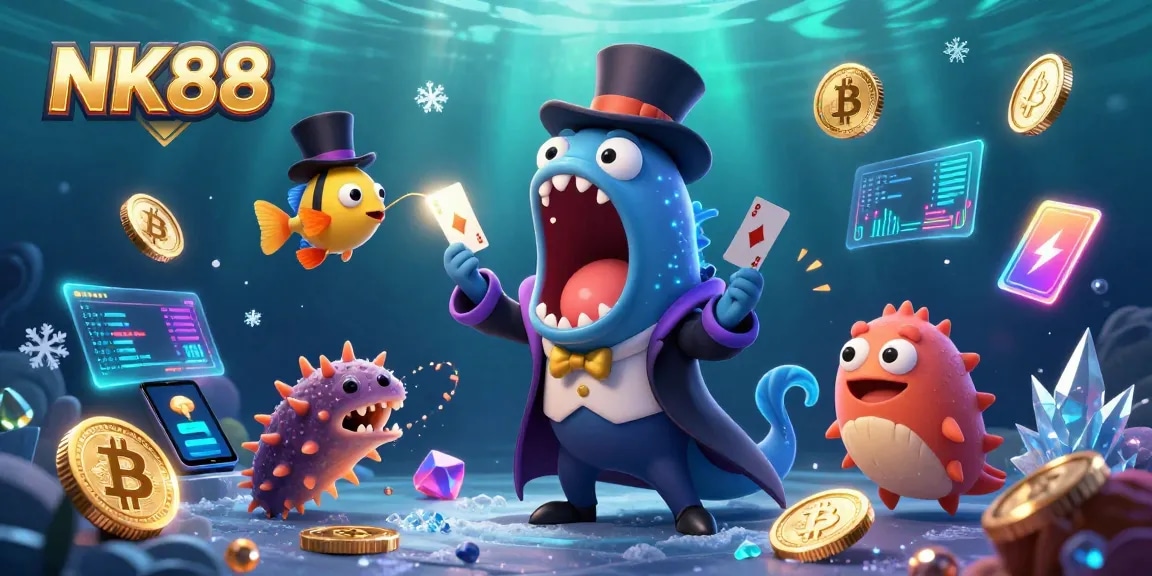 Engage with NK88's magical gaming world through rich 3D illustrations featuring unique casino elements.