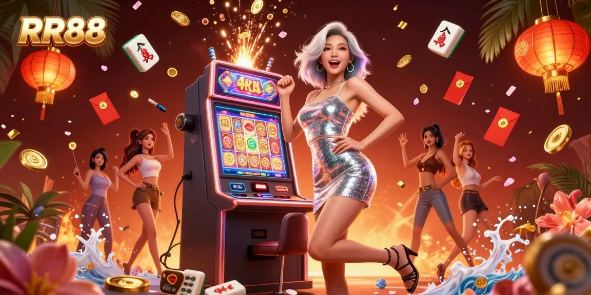 Celebrate big wins at RR88 with excitement and vibrant casino elements in this dynamic 3D illustration.