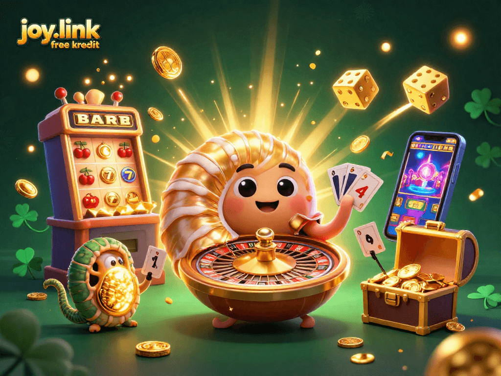 Engage with joy.link free kredit in a vibrant 3D casino scene featuring a playful nautilus and a jackpot explosion.