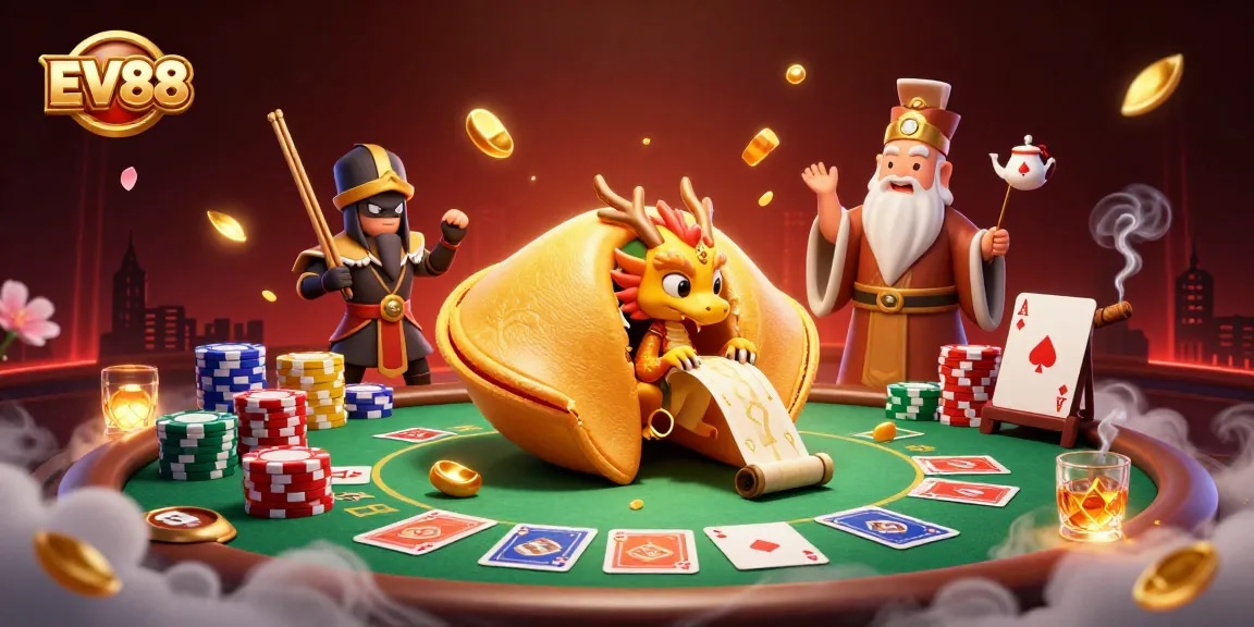 Experience the excitement of EV88 with golden game elements and vibrant casino visuals.