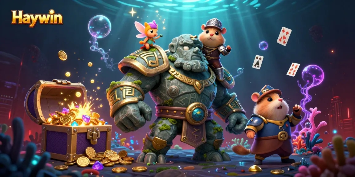 Engage in thrilling slots with Haywin featuring dynamic elements like glowing gems and playing cards.