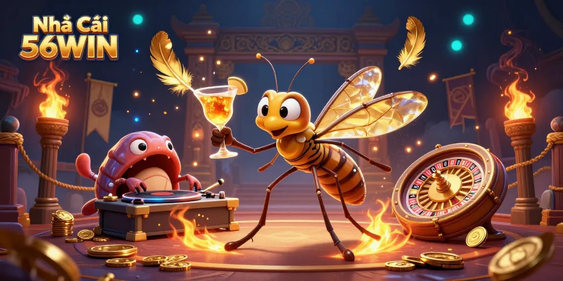 Experience the thrill at Nhà Cái 56WIN with a vibrant casino scene featuring unique characters and elements.
