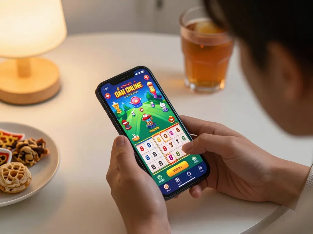 Engaging moment of players strategizing while using đánh đề online app on their smartphones.
