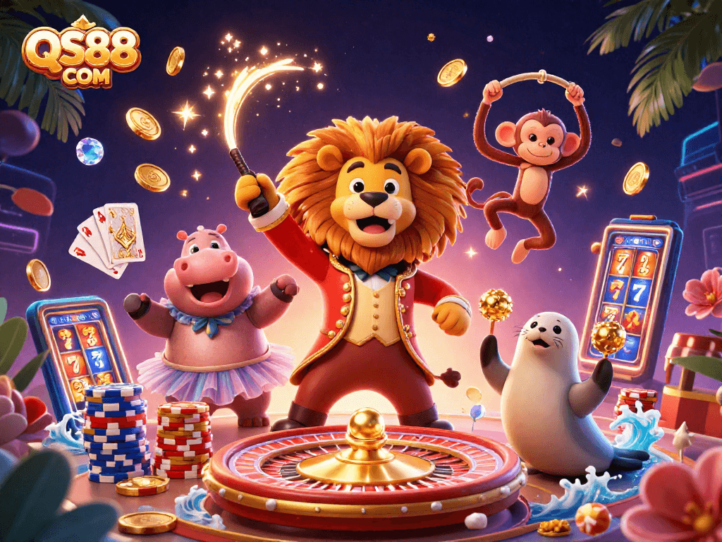 Experience thrilling gameplay with QS88 COM's vibrant casino scene featuring characters and dynamic game elements.