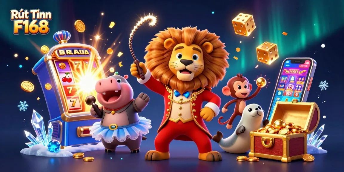 Experience Rút Tiền F168 as you unlock jackpots with colorful casino elements in this engaging 3D illustration.