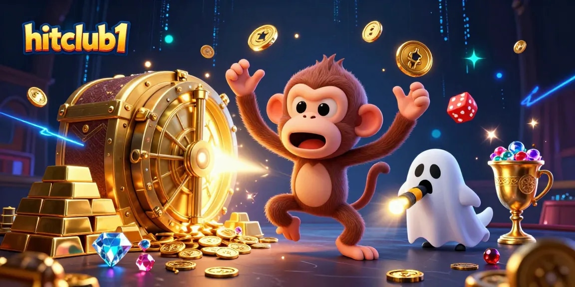 Experience the excitement of hitclub1 as a mischievous poltergeist monkey juggles golden casino objects.