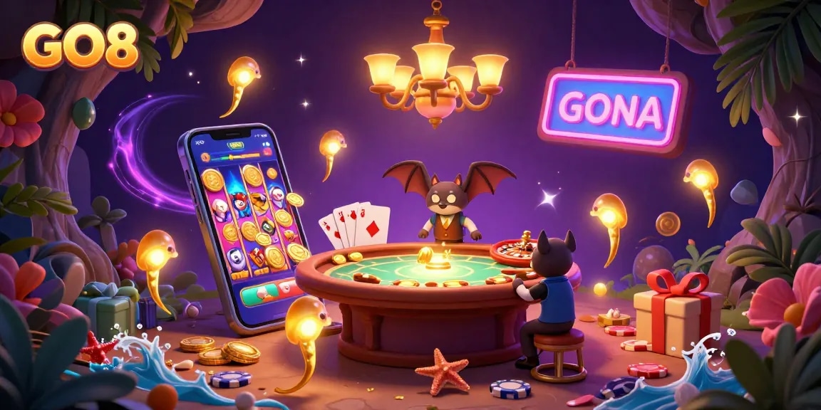 Experience GO8's vibrant cave casino with glowworms and engaging gaming elements.