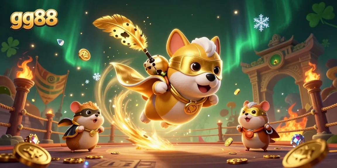 Experience the excitement of winning with gg88 as a superhero dog and sidekick dive into a vibrant casino realm.