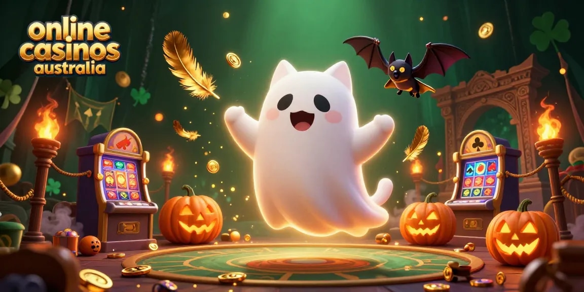 Experience the thrill of online casinos Australia with ghostly characters in a vibrant casino setting.