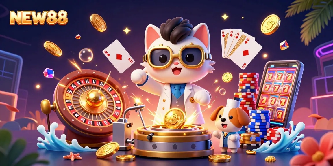Experience thrilling moments with NEW88 at this vibrant casino scene, showcasing excitement from diverse games.