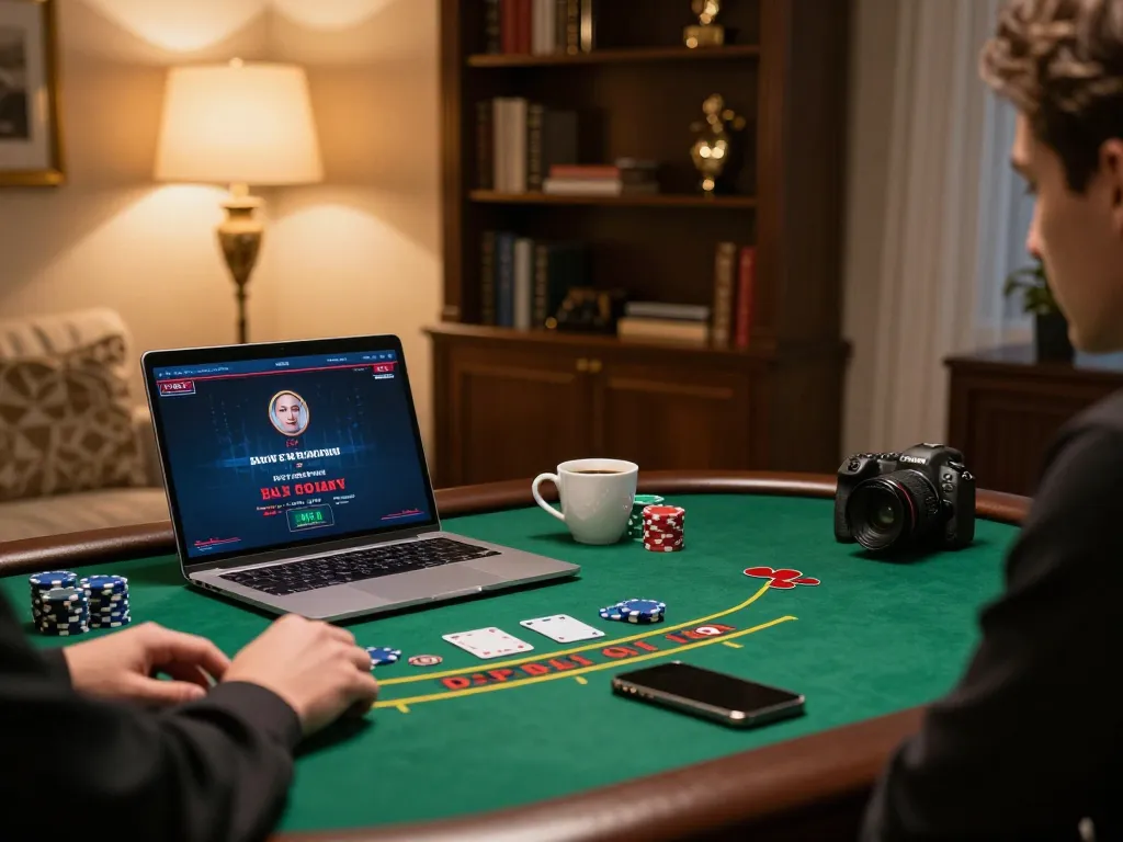 Engaging in m88.com login for live dealer blackjack at a cozy home setting with a laptop.