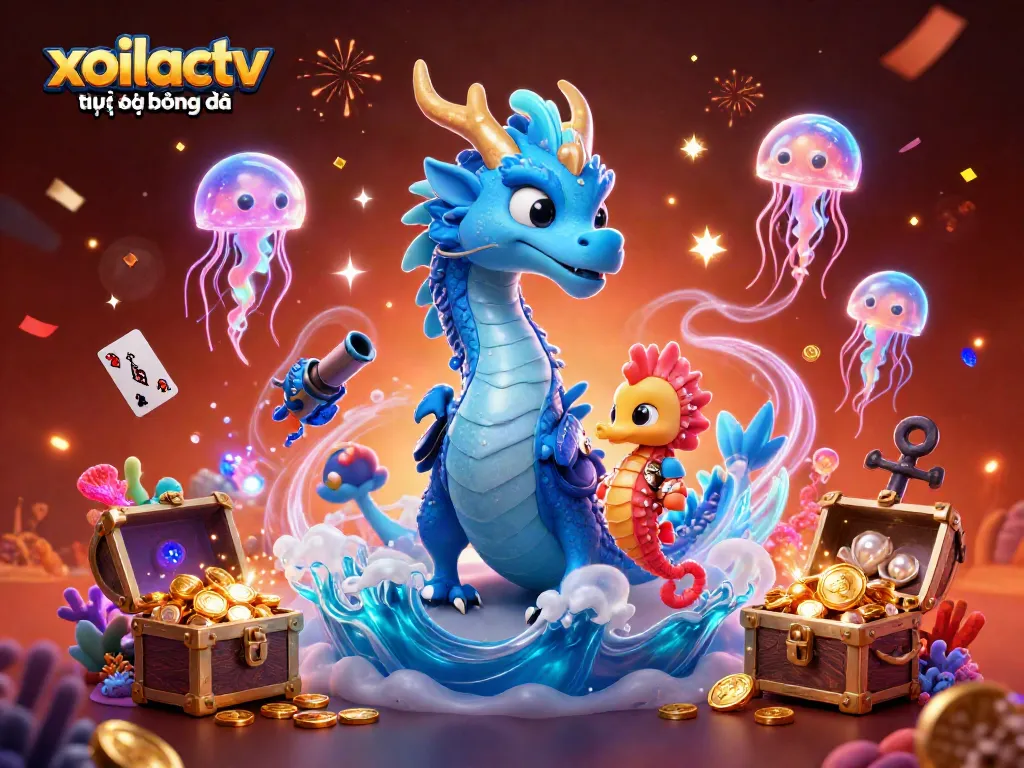 Experience the excitement of xoilactv trực tiếp bóng đá with vibrant graphics of a magical underwater world, complete with animated characters and festive imagery.