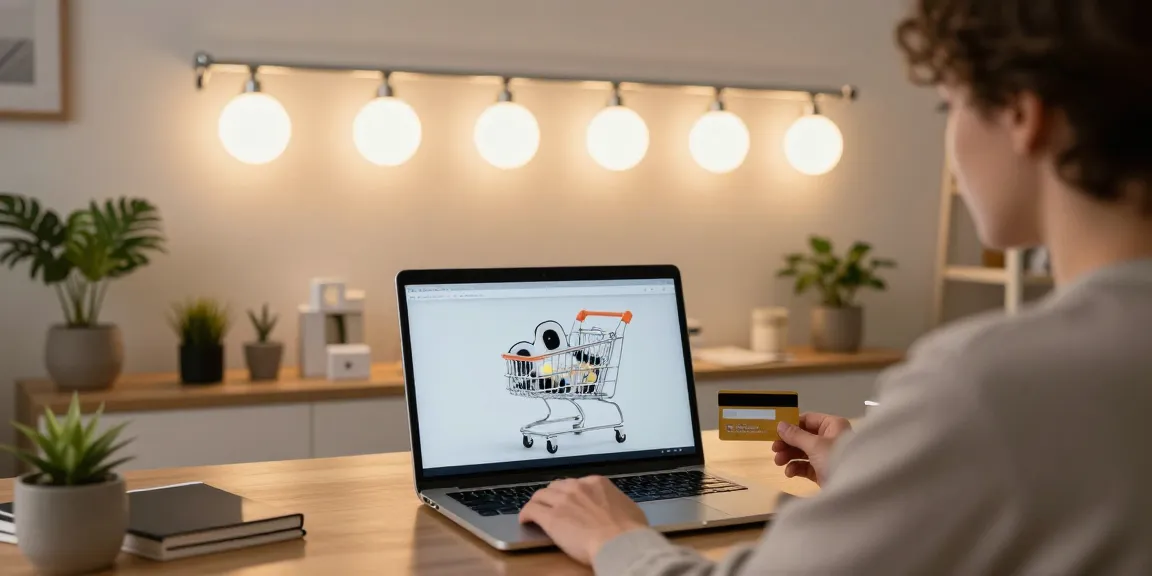 A person shopping online for premium sina magnetica and LED lighting products from an e-commerce platform, highlighting the best deals and product reviews.