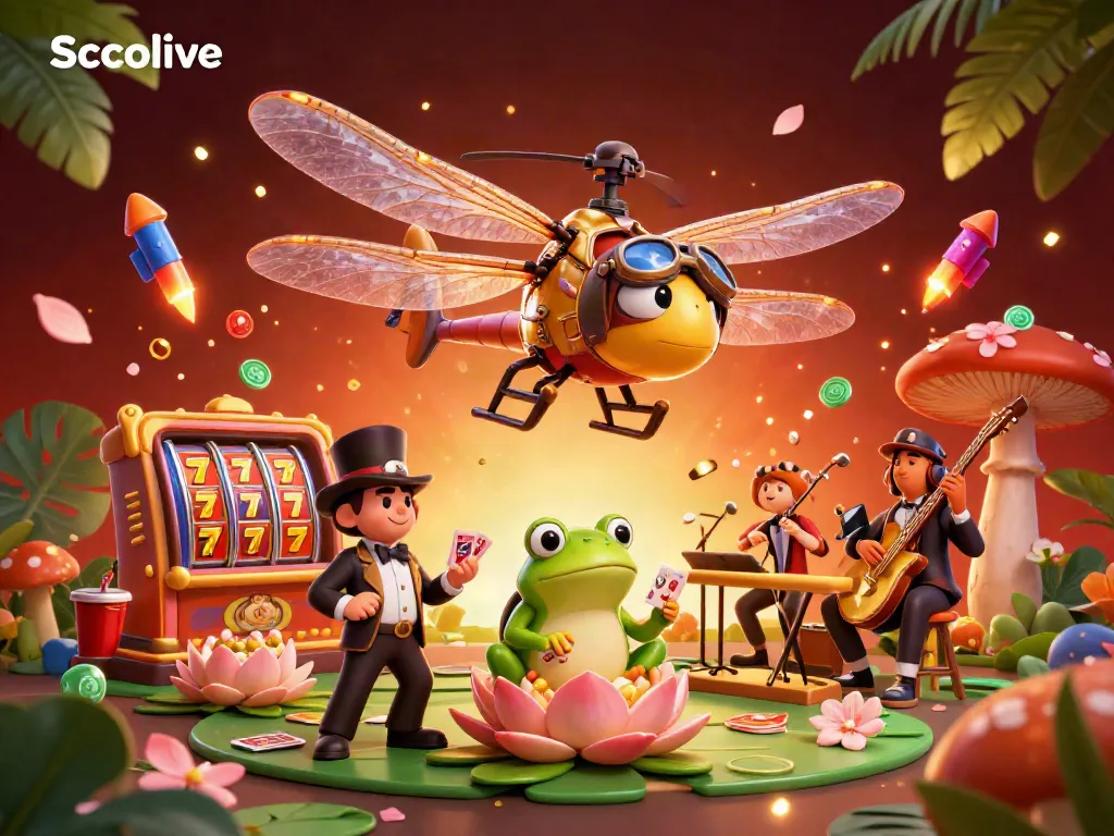 Engage with Socolive's immersive gaming scene featuring a dragonfly pilot and lively casino atmosphere.