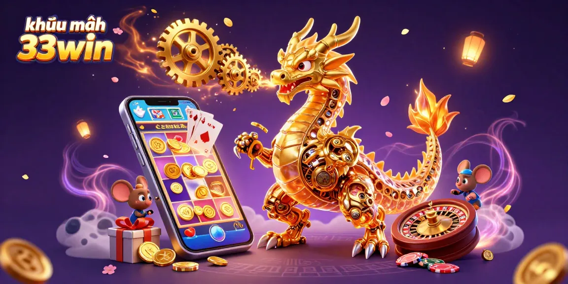 Experience exciting rewards with khuyến mãi 33win in a vibrant casino-themed illustration showcasing engaging games.