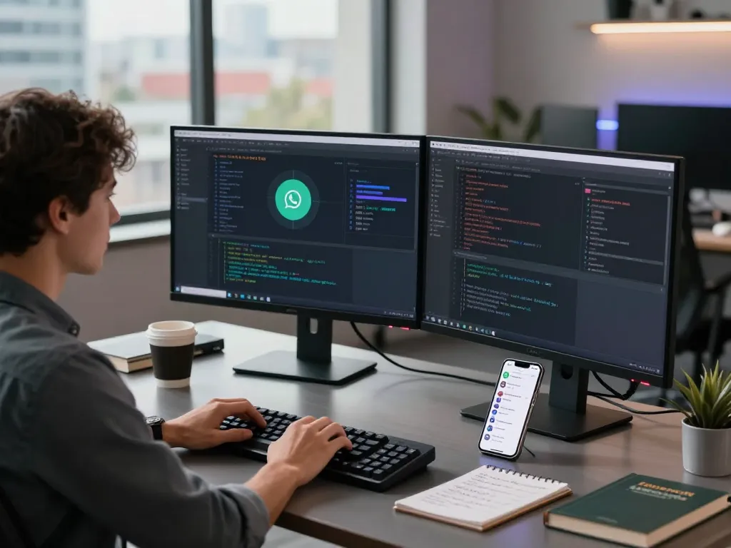 Developer utilizing Clawd Bot on dual monitors in a modern coding workspace.