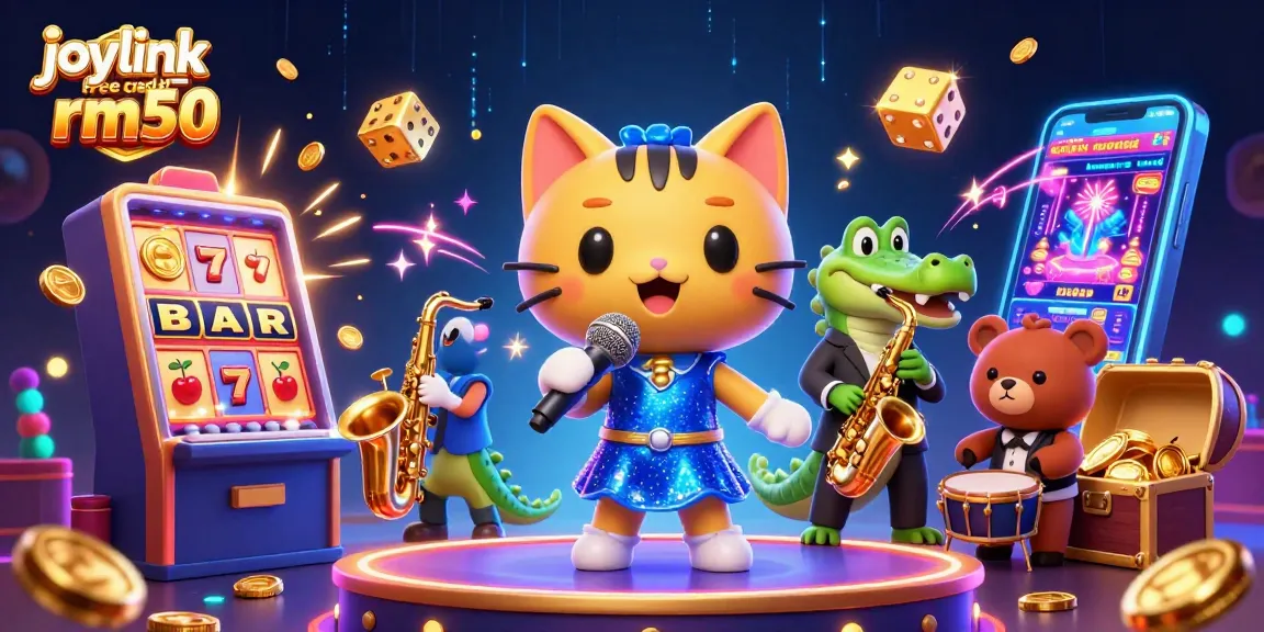 Join the excitement with joylink free credit rm50 in this vibrant casino scene featuring animated characters and thrilling gaming elements.