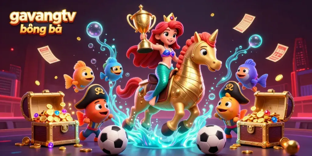 Experience the excitement of sports with gavangtv bóng đá in this vibrant illustration featuring a mermaid princess and her seahorse.