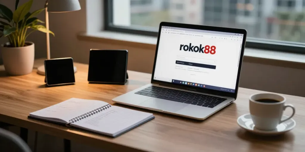 Proses login rokok88 pada laptop di ruang kerja modern dengan suasana nyaman.