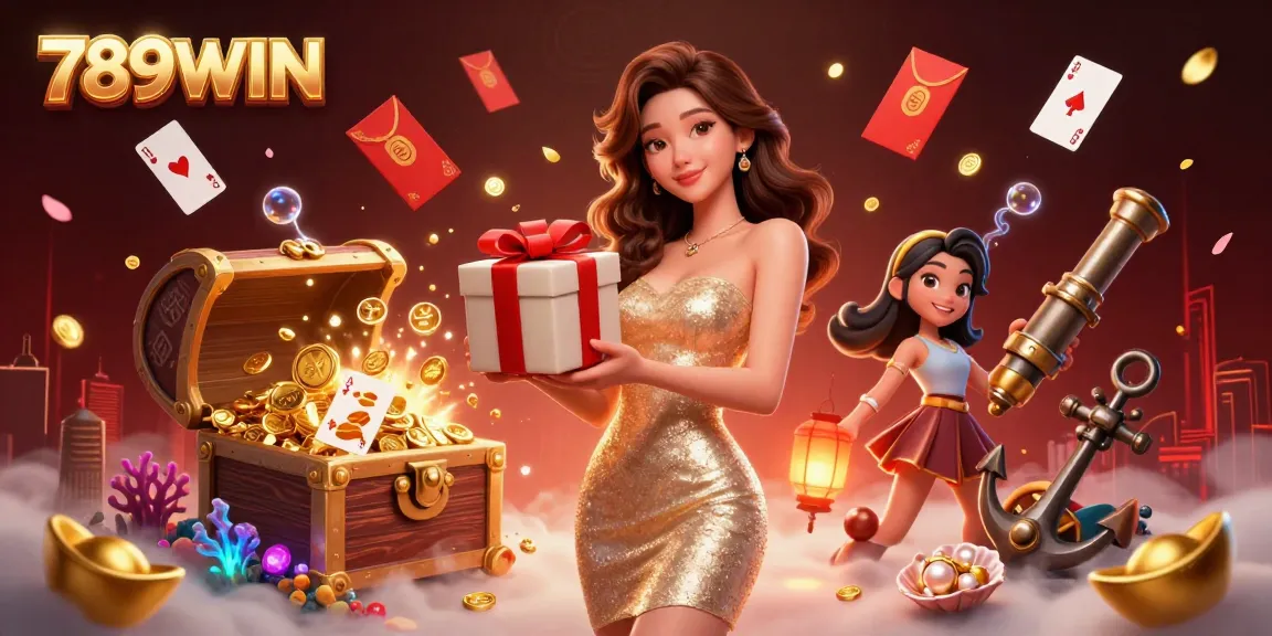 Experience the excitement of 789WIN with lavish gifts and festive decorations in a dynamic casino scene.
