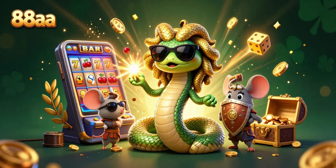 Engage with the thrilling world of 88aa through a vibrant illustration of a playful Medusa and lucky symbols.