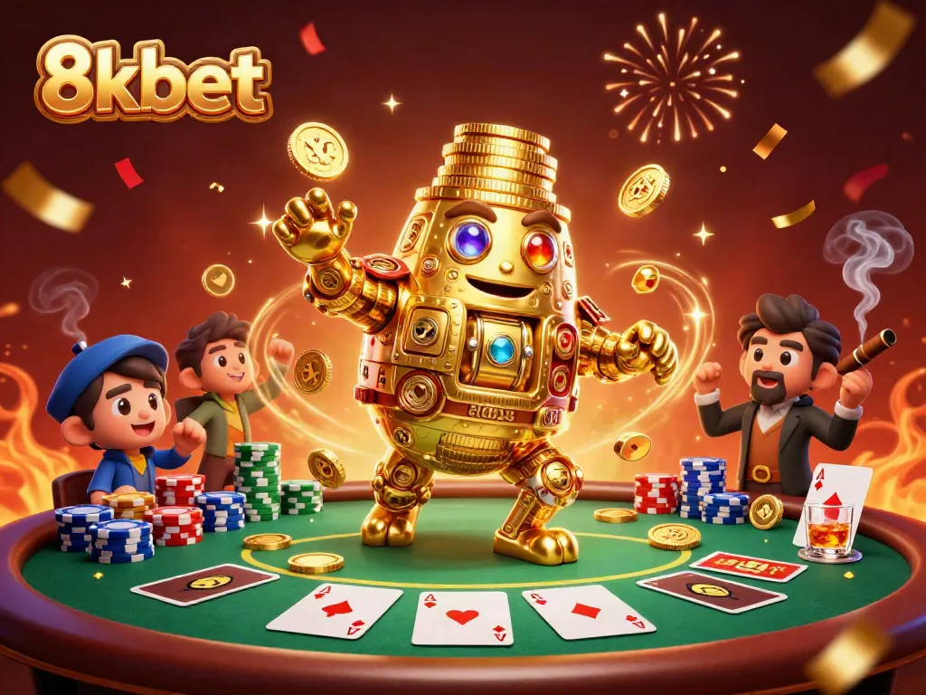 Experience thrilling gameplay at 8kbet with the golden golem and vibrant casino elements.