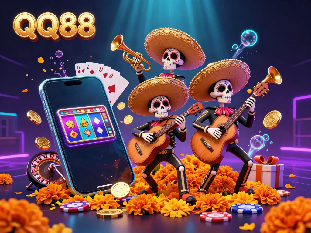 Experience the vibrant energy of QQ88's casino scene with colorful characters and exciting games.