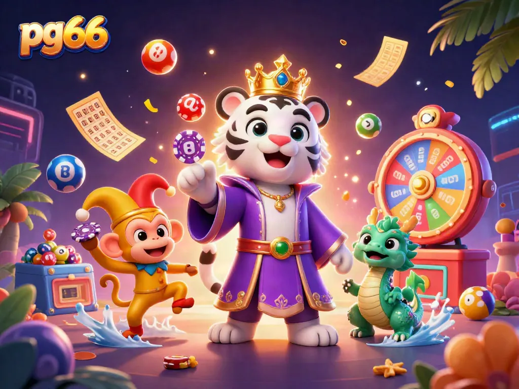 Experience the excitement of pg66 with vibrant lottery elements and dynamic casino characters.