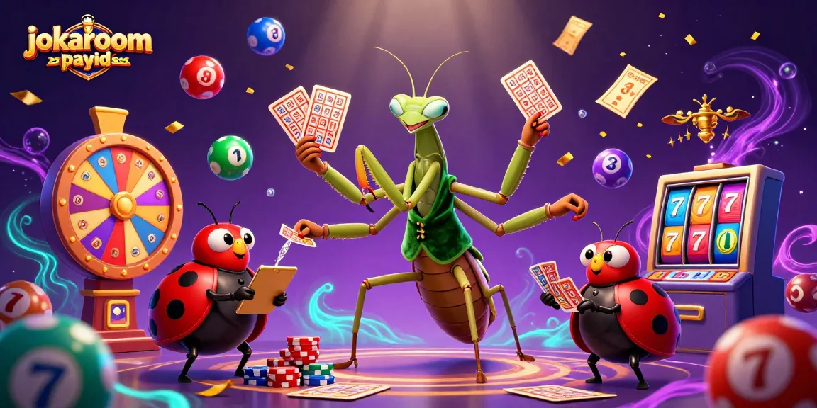 Experience the action at jokaroom payid casinos with a vibrant 3D scene of card dealing and lottery excitement.