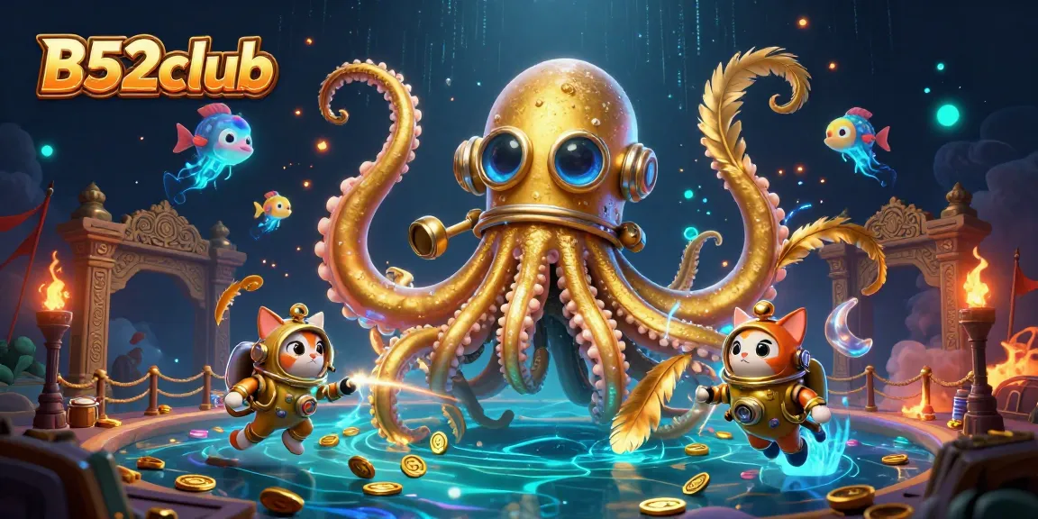 Experience thrilling gameplay at B52club with vibrant underwater scenes featuring a kraken and gold coins.