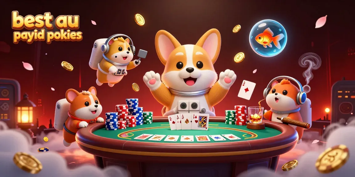 Experience thrilling action at the best au payid pokies, featuring vibrant characters in a lively casino scene.