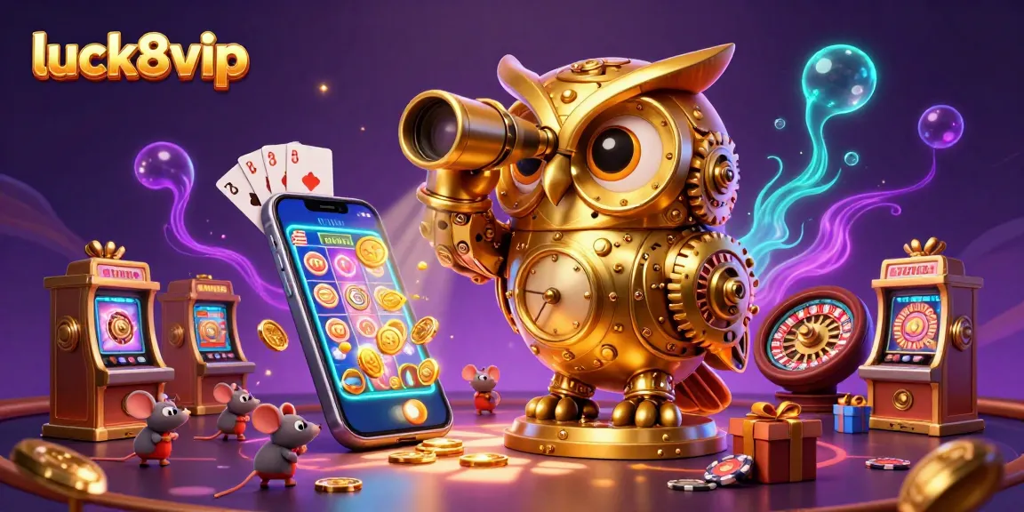 Engage with luck8vip at a vibrant casino scene filled with animated characters and dynamic gaming elements.